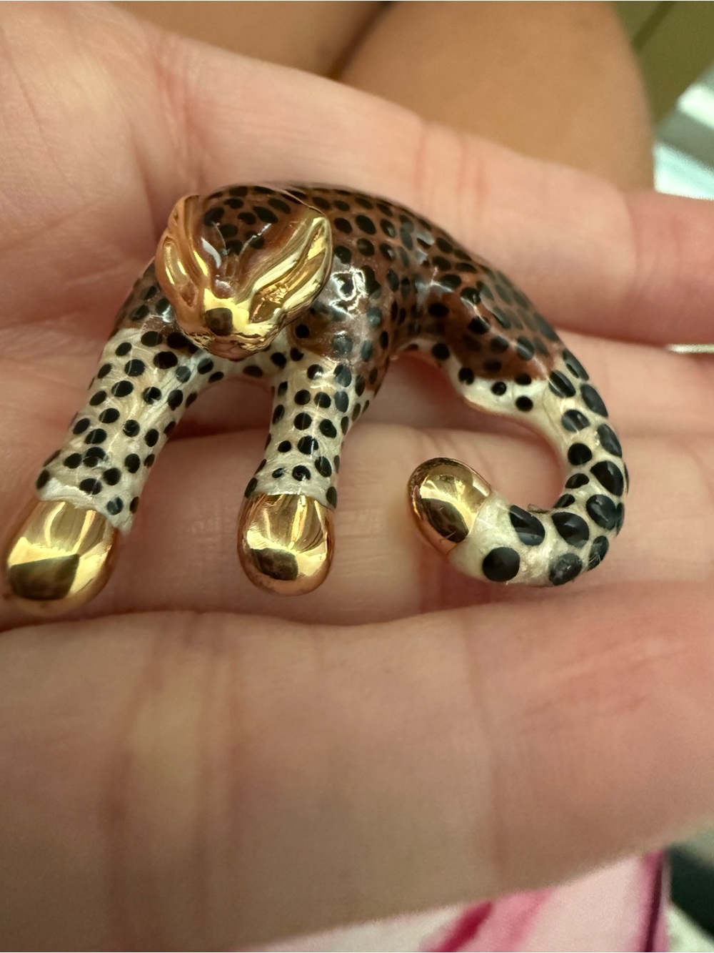 Gold-Accent Spotted Enamel Leopard Necklace - Brown and White